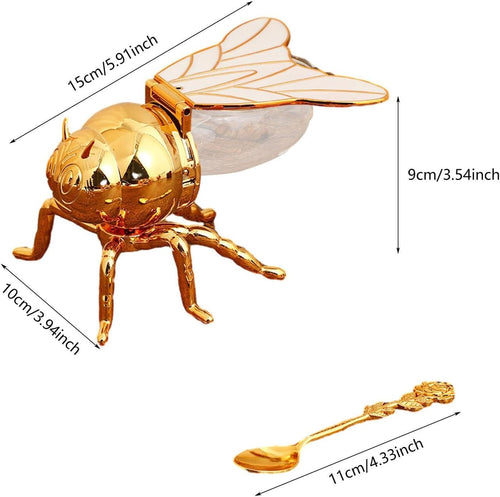 Bee-Shaped Honey Jar with Spoon Black & White