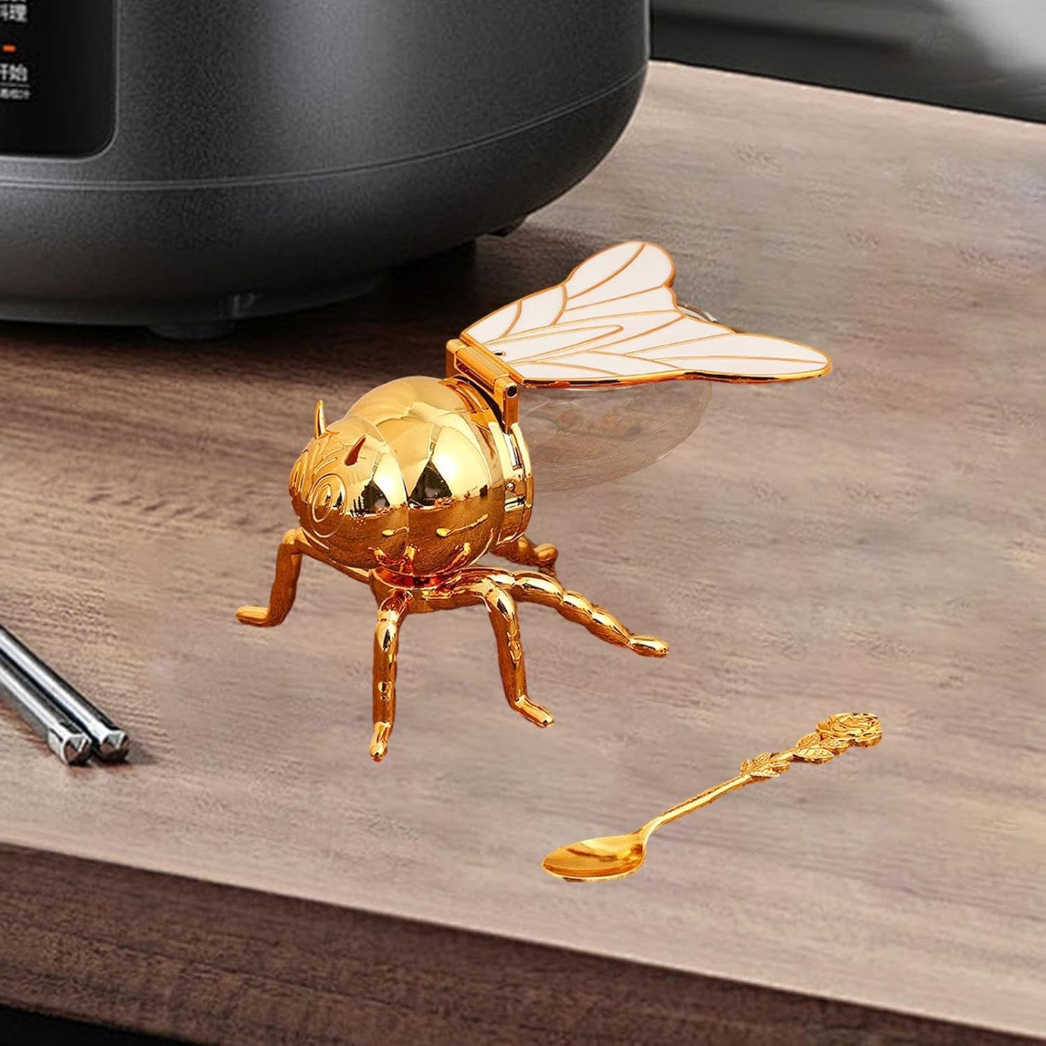 Bee-Shaped Honey Jar with Spoon- White