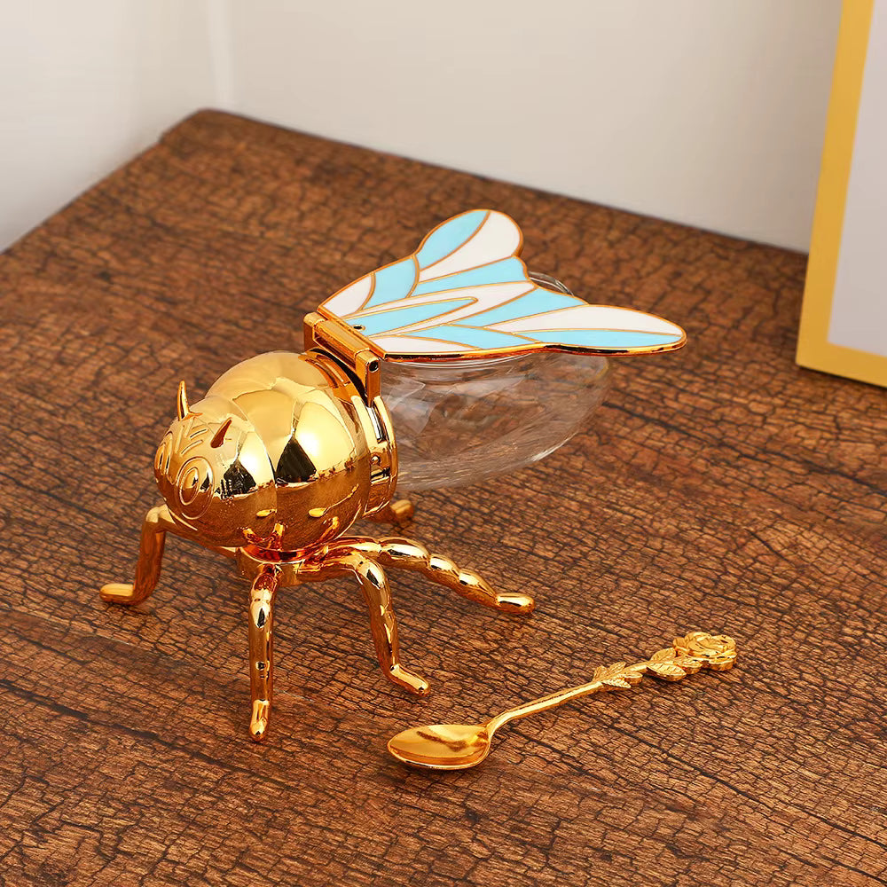 Bee-Shaped Honey Jar with Spoon Light Blue