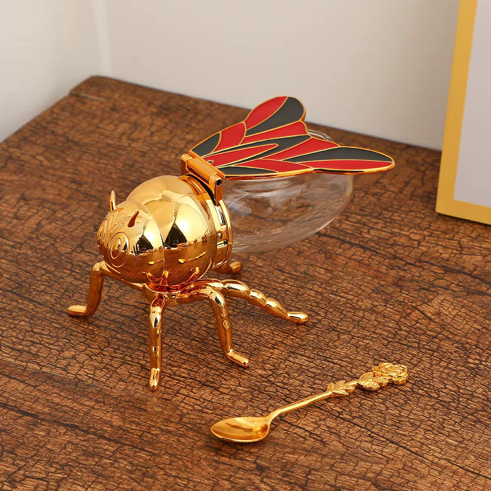 Bee-Shaped Honey Jar with Spoon Red & Black
